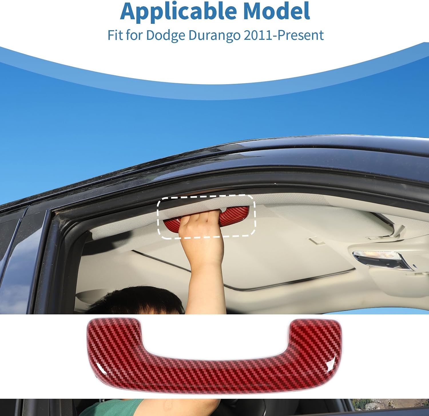 for Durango Roof Grab Handle Cover Trim for Dodge Durango 2011-Present Red Carbon Fiber Interior Accessories 1pc