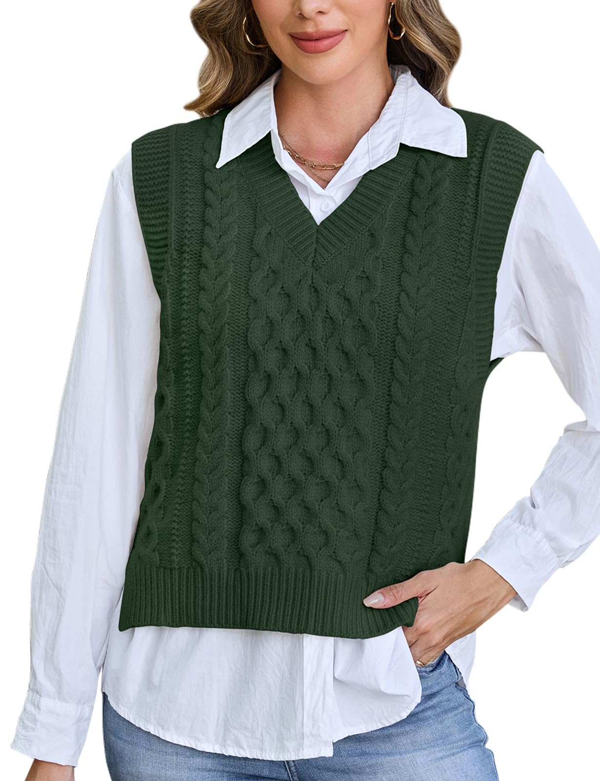Tanst Sky Womens Sweater Vest V Neck Sleeveless Solid Casual Cable Knit Pullover Tops