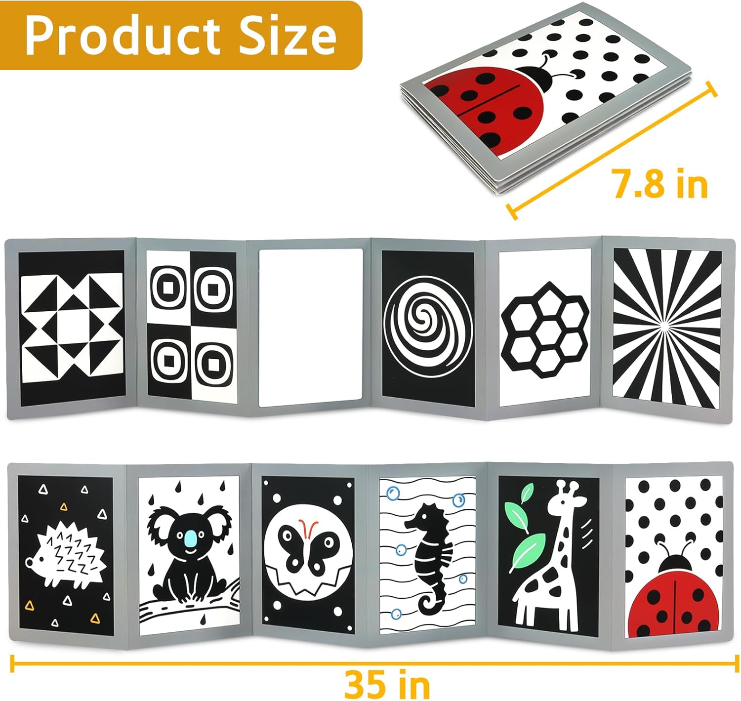 KUANGO Black and White High Contrast Tummy Time Mirror Toys Newborn Toys 0 6 Months Brain Development Infant Stimulating Sensory Baby Book 0-3 3-6 2 4 5 Months Old Baby Boy Girl Gifts - Image 6