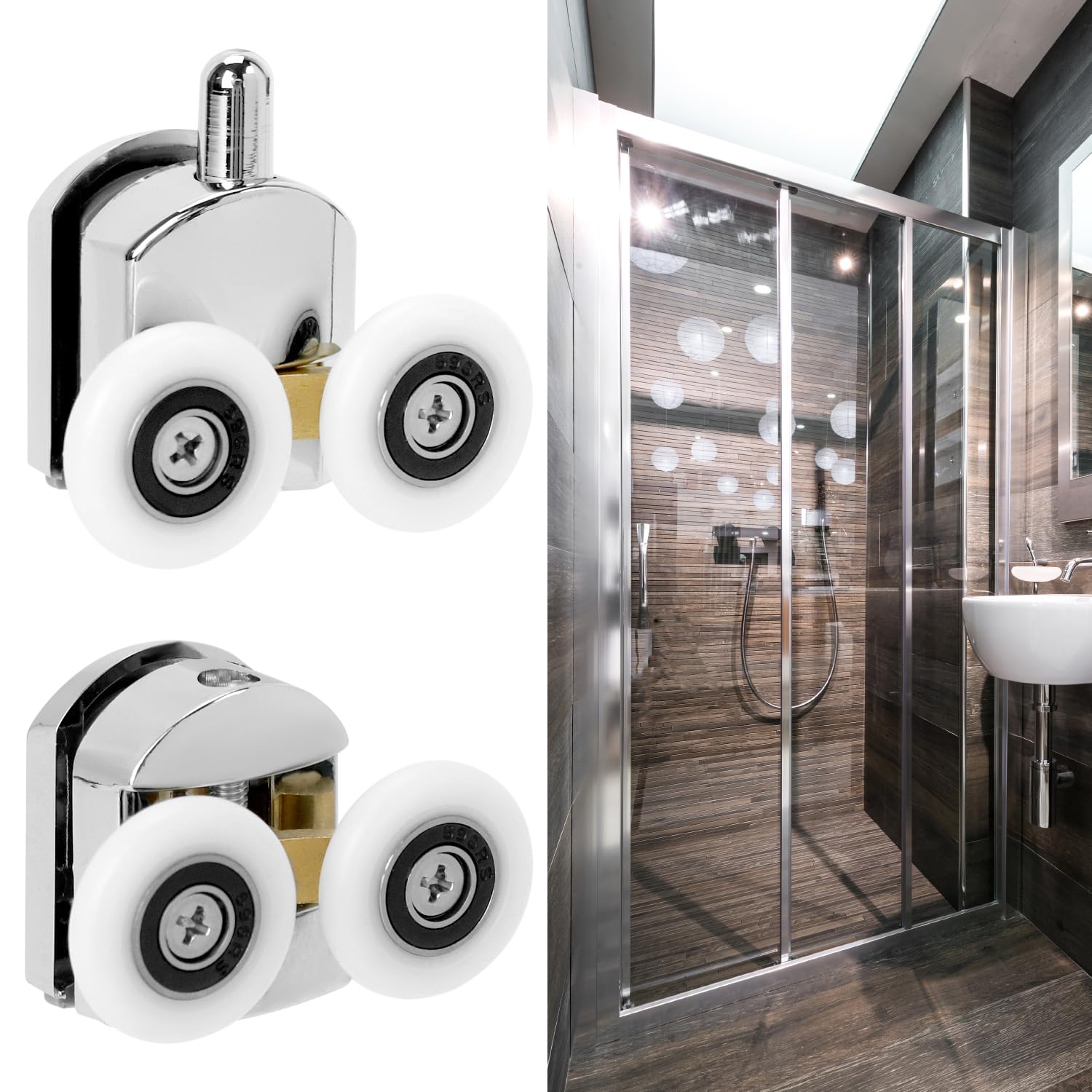 QWORK® 8 Pcs Shower Door Rollers 25mm, Sliding Shower Door Rollers, Stainless Steel & ABS Plastic, for 4-6 mm Glass Doors - Image 2
