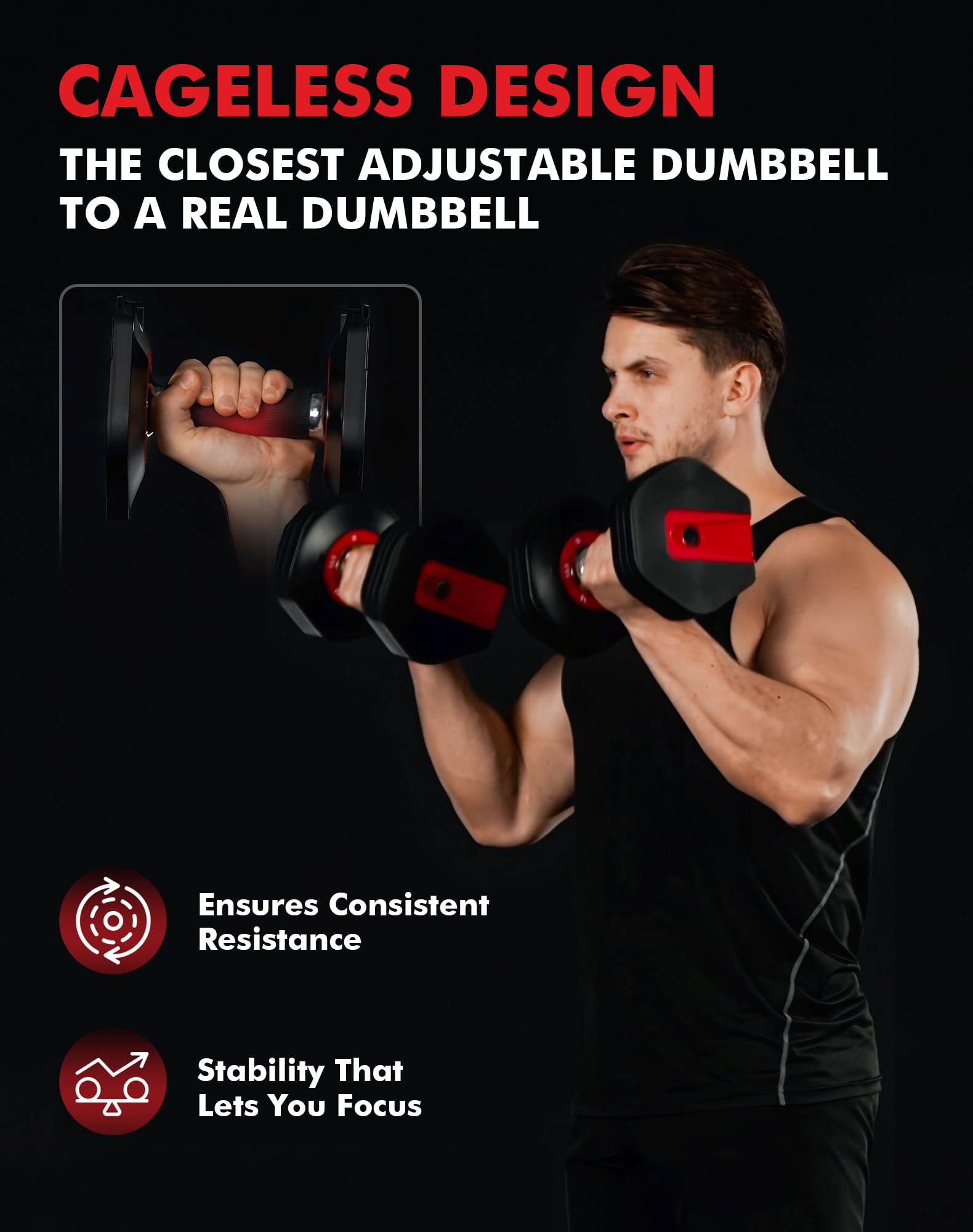 Hex Cageless Adjustable Dumbbell Set of 2, 26.5lbs Pair Weights Dumbbell Set with Storage Box, 6-in-1 Adjustable Weights with Anti-slip Grip, Weight Set For Home Gym Suit both Men and Women