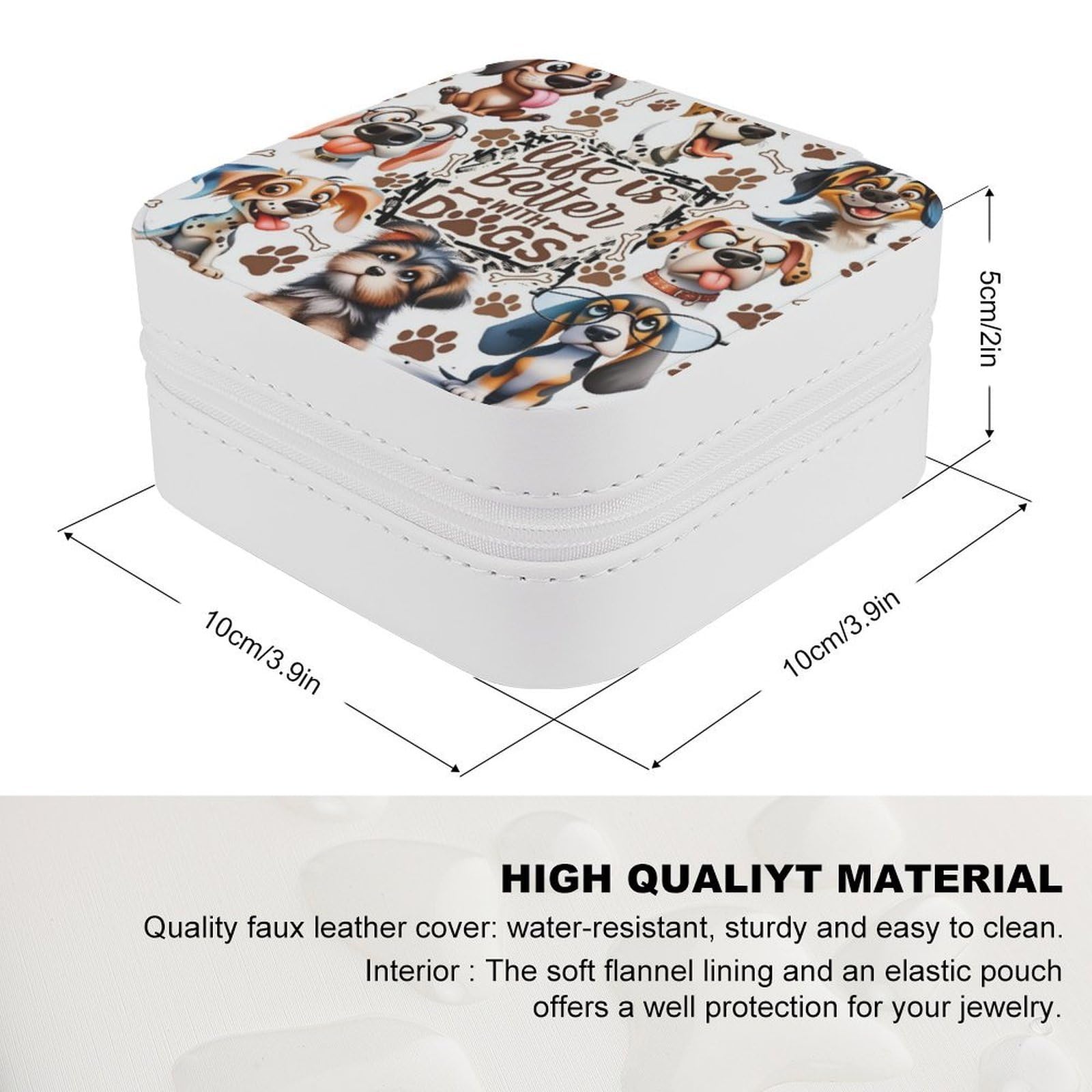 Dog Companion, Life Is Better Small Travel Jewelry Box Organizer z zamkiem błyskawicznym dla kobiet, skórzany przenośny futerał na biżuterię na pierścionek kolczyki naszyjniki bransoletka