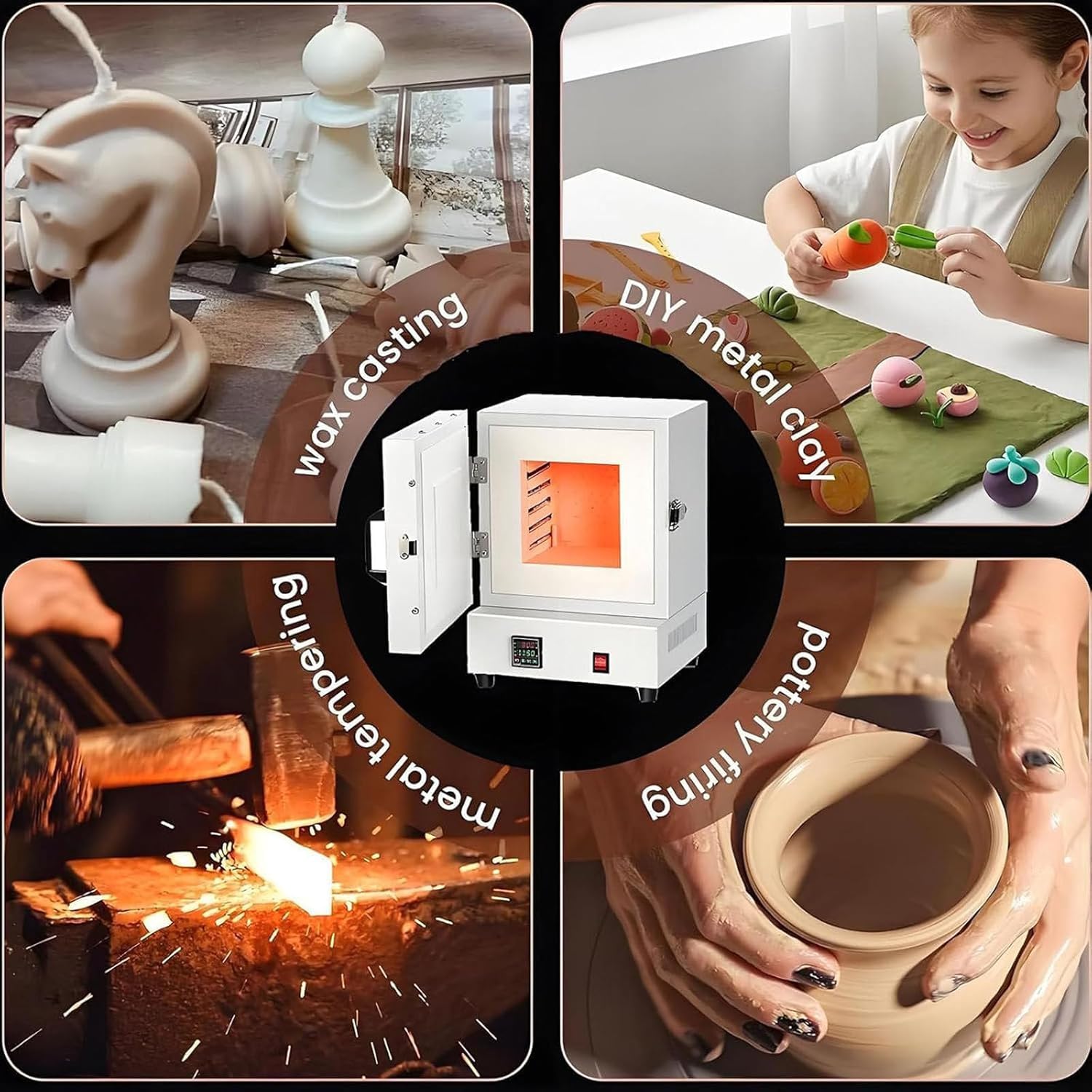 Forno elettrico a muffola per laboratorio in ceramica, forno elettrico a 1150 °C per fusione di metalli per odontoiatria, ceramica e gioielli