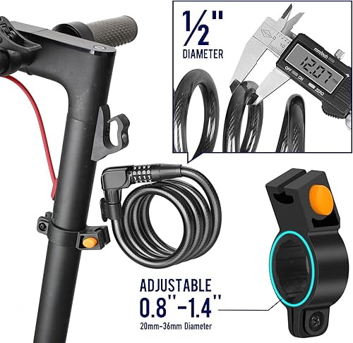 Miniatura 7 de SEWAY Cable de bloqueo de scooter para Xiaomi Mijia M365 Serie ES, Cerraduras de combinación de bicicleta, cerradura de cadena en espiral, núcleo