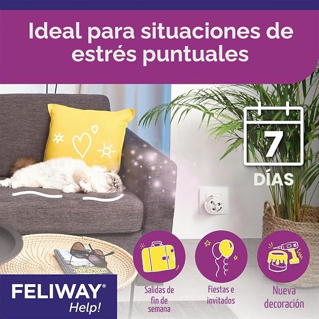 Foto 4 de 8 de FELIWAY Help! 3X 7 Días - 3 Cartuchos para Difusor de Feromonas Tranquilizantes para Gatos (3X 340 MG)