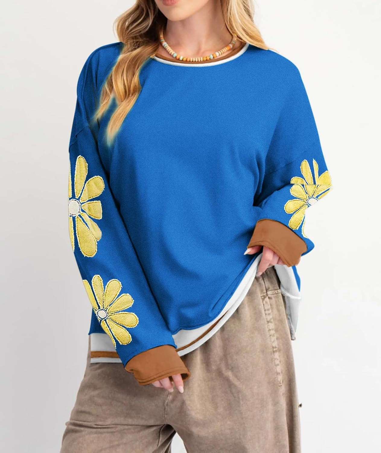 Women Teen Girls Cute Oversized Crewneck Sweatshirt Y2k Star Seashell Graphic Long Sleeve Sweatshirt Preppy Clothes - Image 2