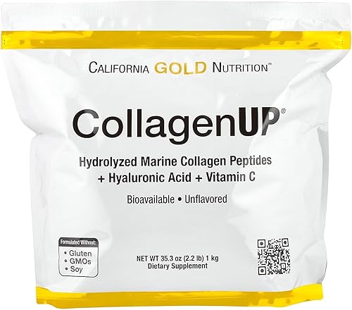 California Gold Nutrition CollagenUP®, péptidos hidrolizados de colágeno marino con ácido hialurónico y vitamina C, sin sabor, 2.2 lb (1 kg)