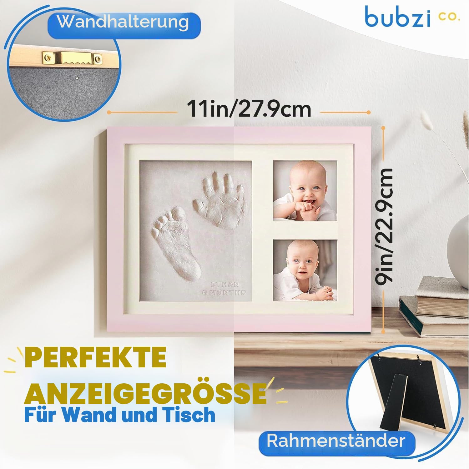 Bubzi Co Handabdruck Fußabdruck Baby Fotorahmen Set für Neugeborene Mädchen Jungen, Gerahmte Bilder Geschenk, Fotoalbum Baby, Andenkenbox, Wanddekoration für Zimmer Kinderzimmer(Ballet Pink)