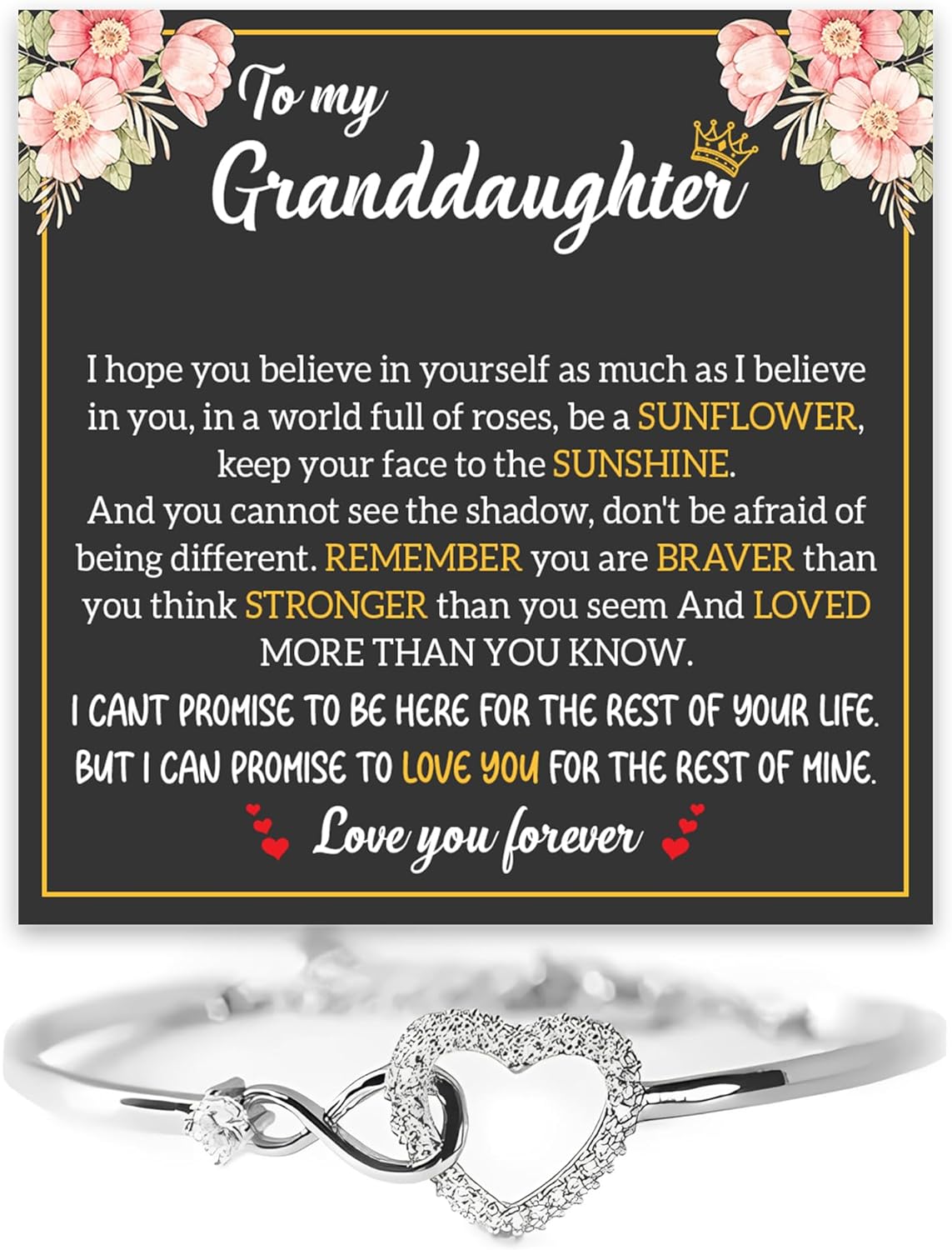 VIRAGIL Unique Granddaughter Infinity Heart Bracelet, Thoughtful Gift from Grandma Grandpa, Perfect for Holidays, Birthdays, Milestones, or Special Family Gatherings