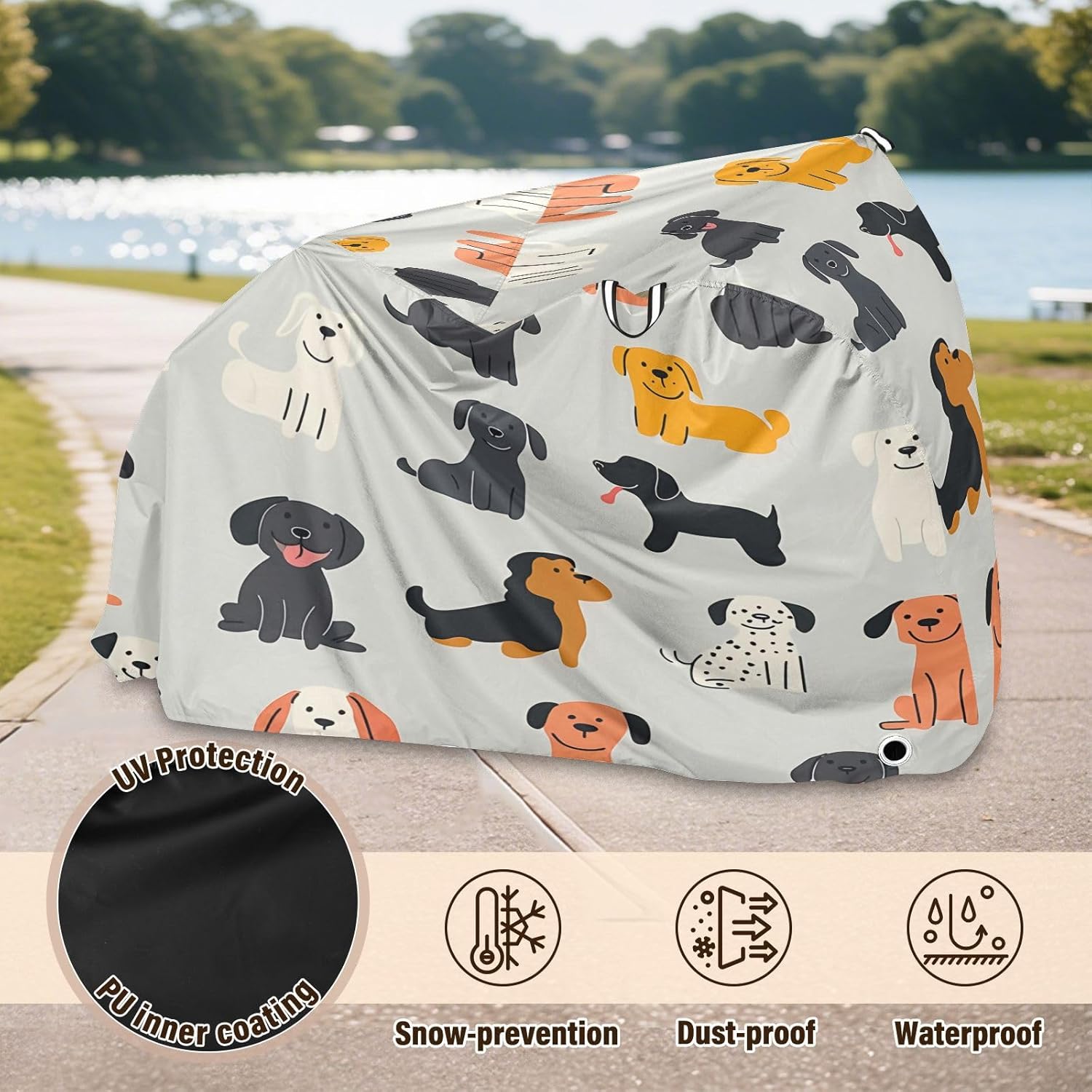 Cute Dog Bike Cover Waterproof Outdoor Storage, Bicycle Cover Rain Sun UV Wind Proof for Mountain Bike,Road Bike,Electric Bike