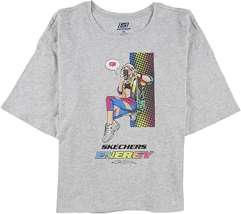 Skechers Womens Selfie Girl Graphic T-Shirt, Grey, Small