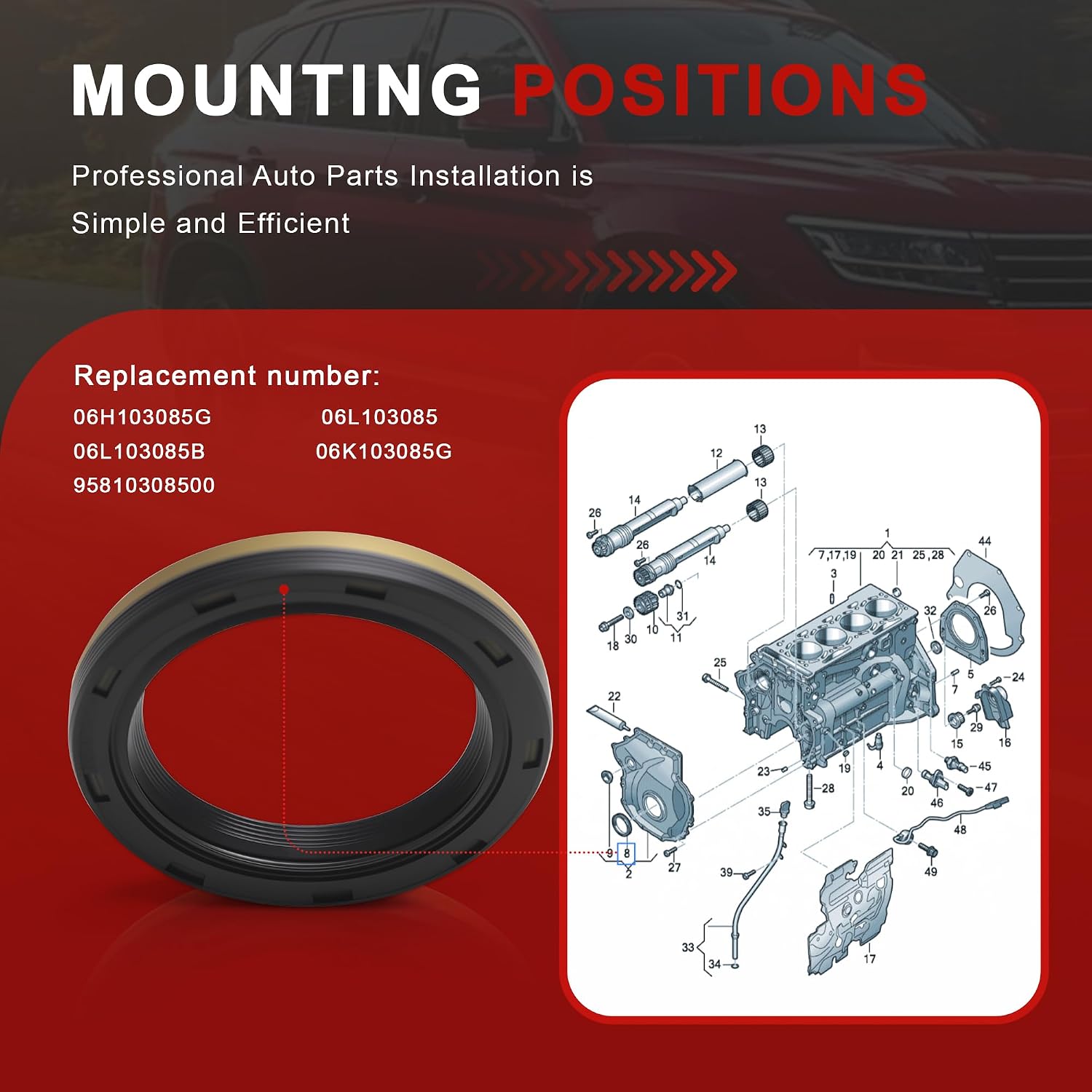 06L103085B Front Crankshaft Oil Seal 06H103085G Replacement for VW Golf Jetta Passat Tiguan Audi A3 A4 A5 A6 Q3 Q5 TT 1.8/2.0T
