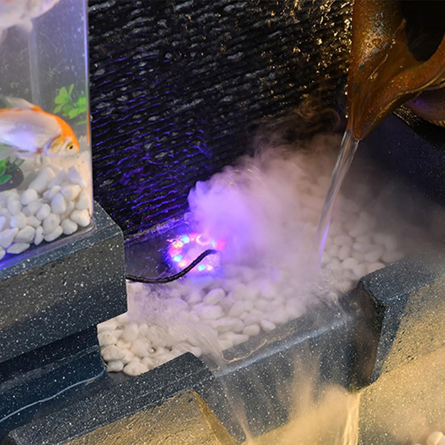 HASMI Fountain Indoor Leisure Fountain Waterfall with Fish Tank and Plant Misting Humidifier, Floor Standing Fountain for Home and Bedroom Decoration for Gardens (Color : Beige), yuqing2022