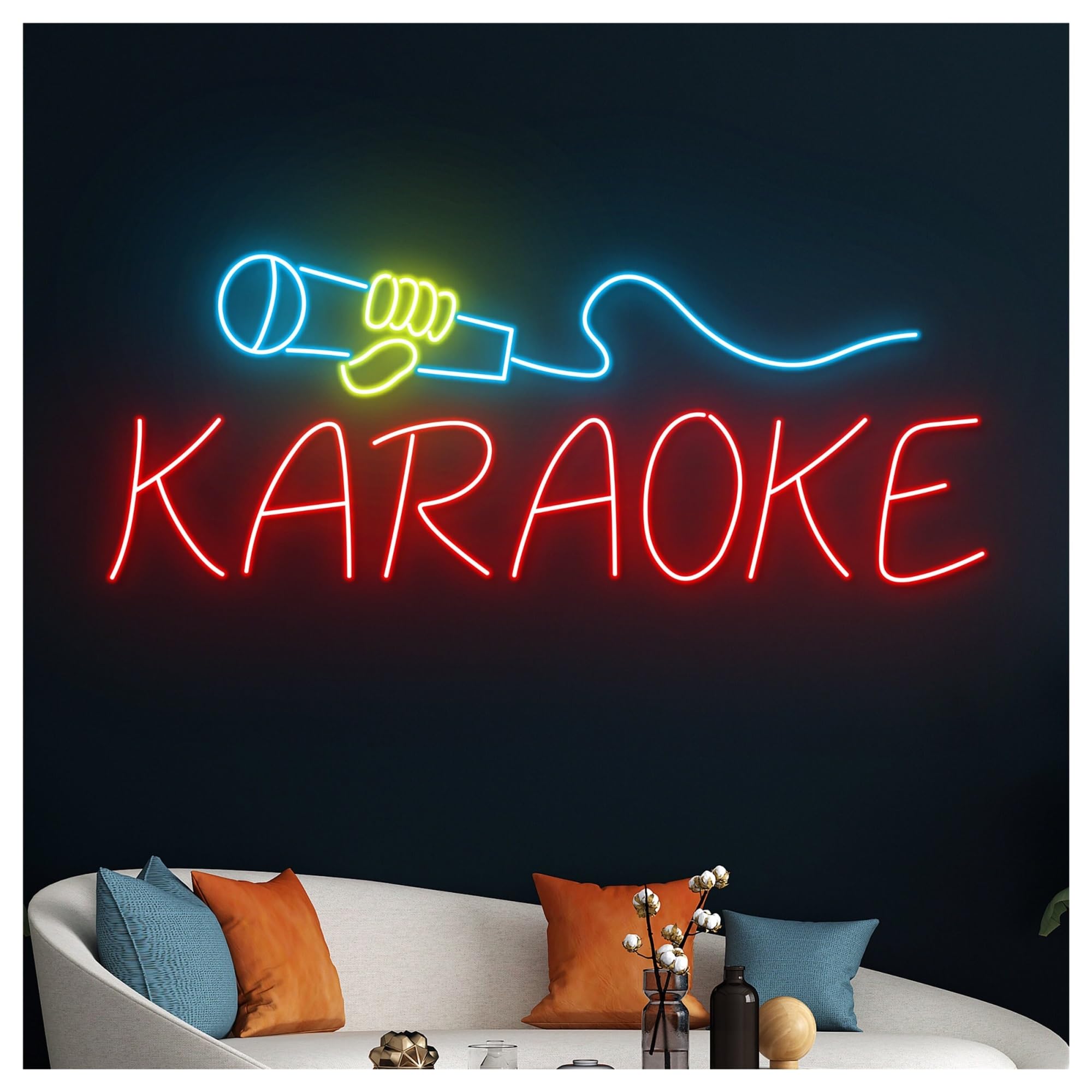 Wiszące neony artystyczne Neon Karaoke Mikrofon LED Światło Na Imprezę Urodziny Sklep Muzyka Studio Bar Klub Dekoracja Ścienna Lampka Nocna 45cm