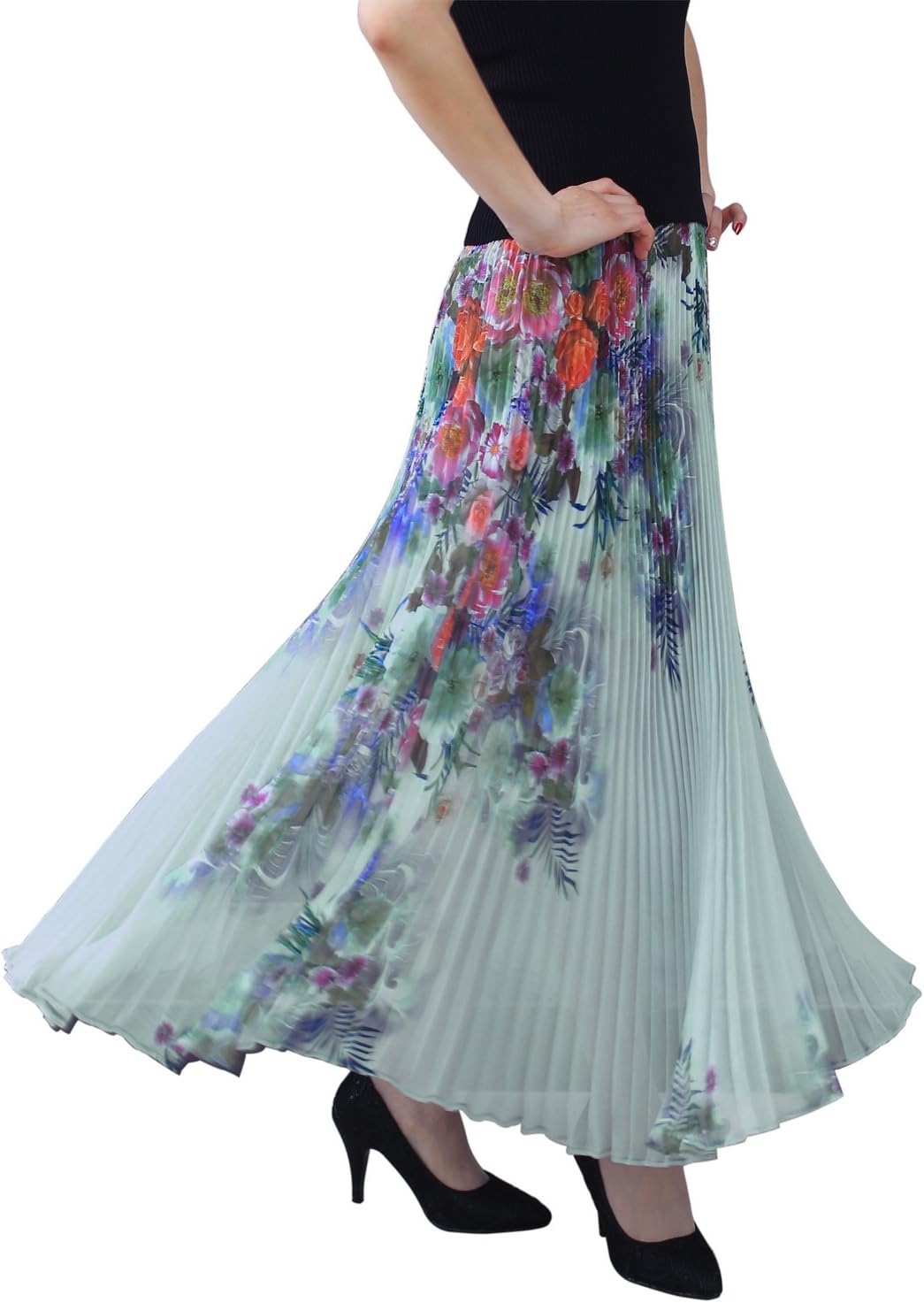 Relaxfeel Women's High Waist Ruched Formal Long Maxi Pleated Skirt