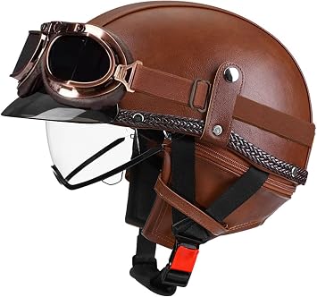 Vintage Motorcycle Half Helmets,Open-Face Motorbike Helmets DOT Approved Vintage Crash Half Helmet Men Women Moped Helmet with Goggles for Motorcycle Scooter Cruiser