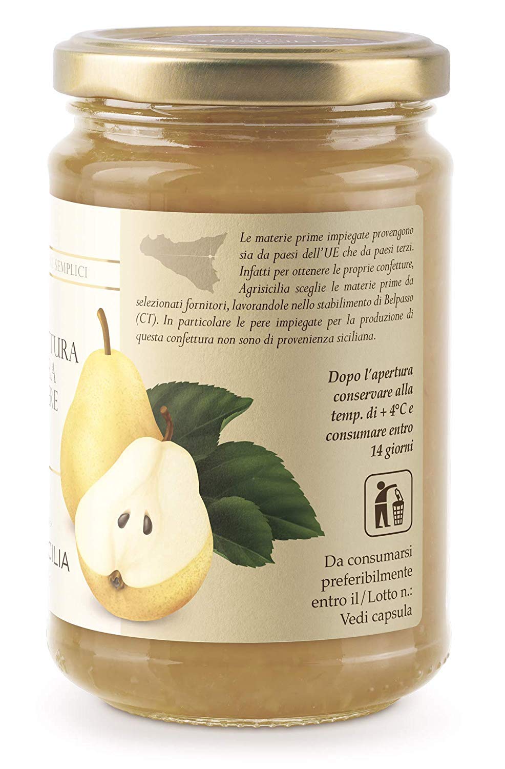 Agrisicilia Sicilian Jam and Marmalade 12.7oz Made in Italy (Pears, 2 Pack)
