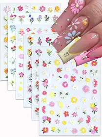 6 peças de adesivos de unhas de acrílico 5D flor decalques conjunto de decorações de unhas, adesivos de arte de unhas florais tatuagens autoadesivos Pegatinas Uñas adesivo de esmalte suprimentos de