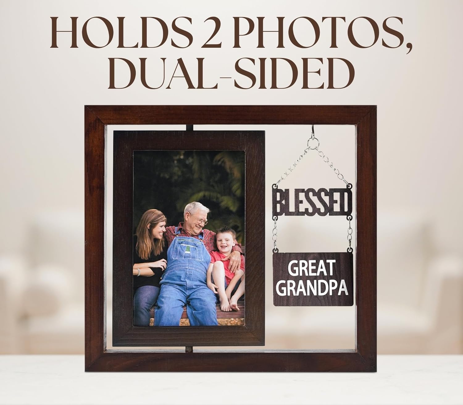 InnoBeta Blessed Great Grandpa Gifts Photo Frame for Men, Great Grandpa Gifts for Christmas, Birthday, Rotating 6R Picture Frame
