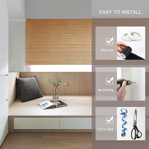 Miniatura 5 de MALOKI Persianas plisadas para ventana, persianas temporales sin cordones, filtrantes de luz, de tela plisada, para oscurecer la habitación, para