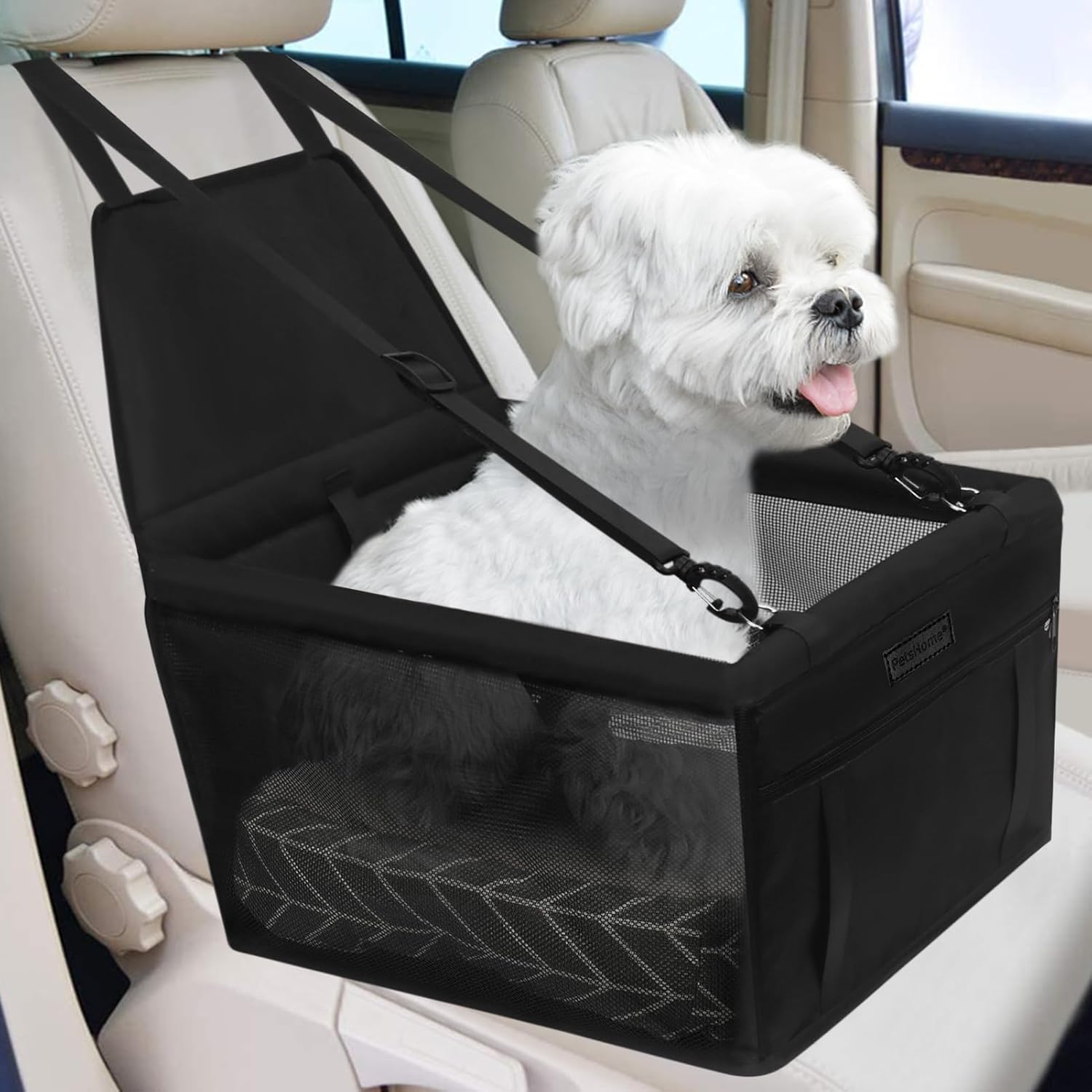 PetsHome Dog Car Seat Foldable Dog Car Booster Seat Waterproof Breathable Oxford Travel Bag for Small to Medium Dogs, Puppies, and Pets-Footprint Pink-Upgrade