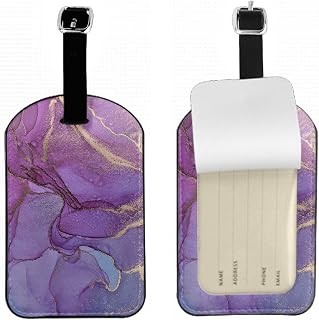 Purple Marble Print Luggage Tag with Full Privacy Cover Abstract Alcohol Ink Art Mixing Liquid Paints Travel Accessories Tags with Name ID Labels for Suitcases Women Men, 1 Pack