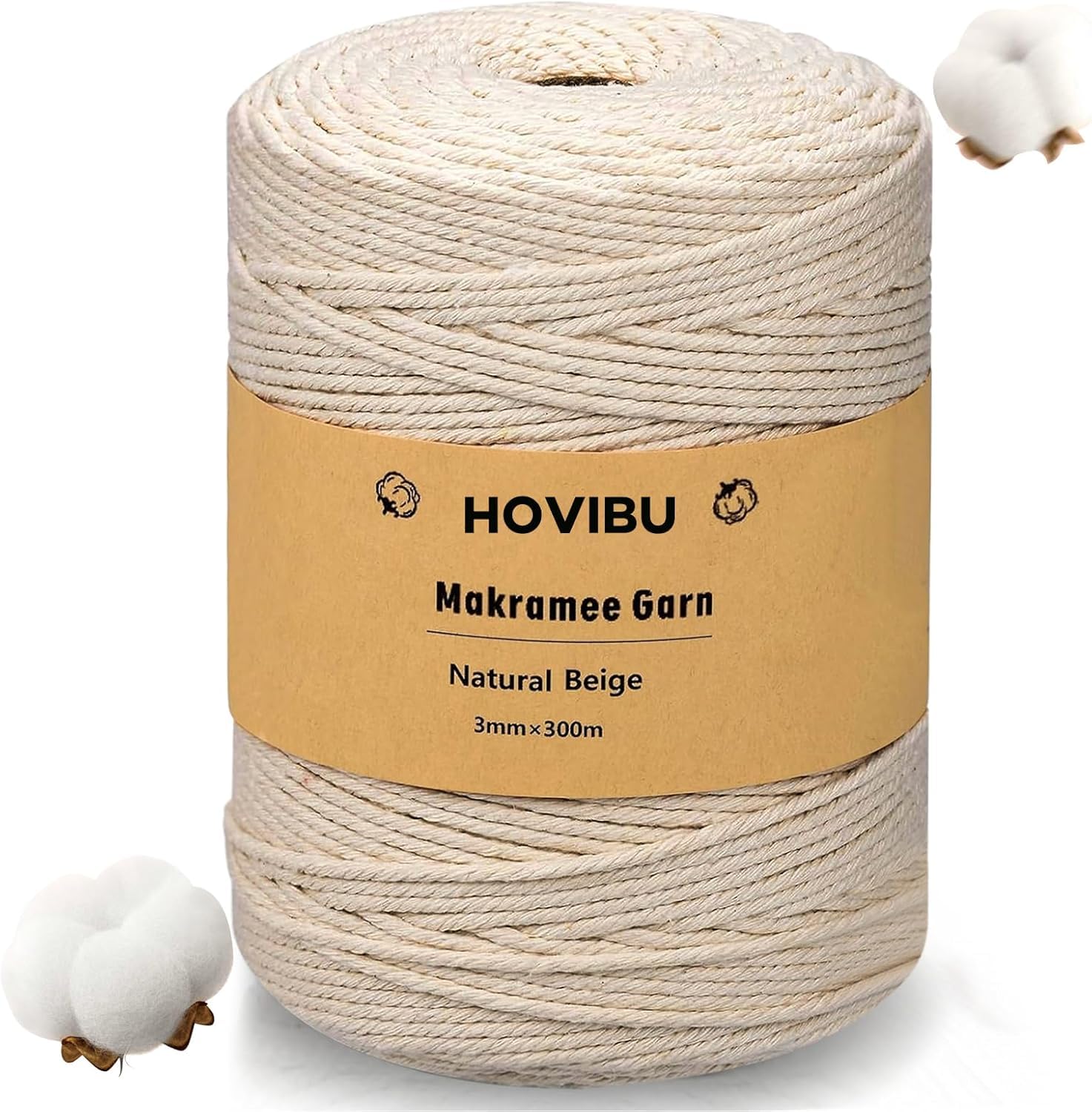 Macrame Filament, 3mm x 300m Beige Premium Cotton Macrame Rope, Macrame Soft Rope, Macrame Thread for Crafts, Hanging Plants, Bohemian Decorations, Tapestries, Plant Hacks