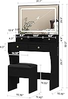 Vista 6 de Panana Juego de escritorio de tocador con espejo iluminado LED ajustable, tocador de maquillaje para niñas con taburete y 4 cajones