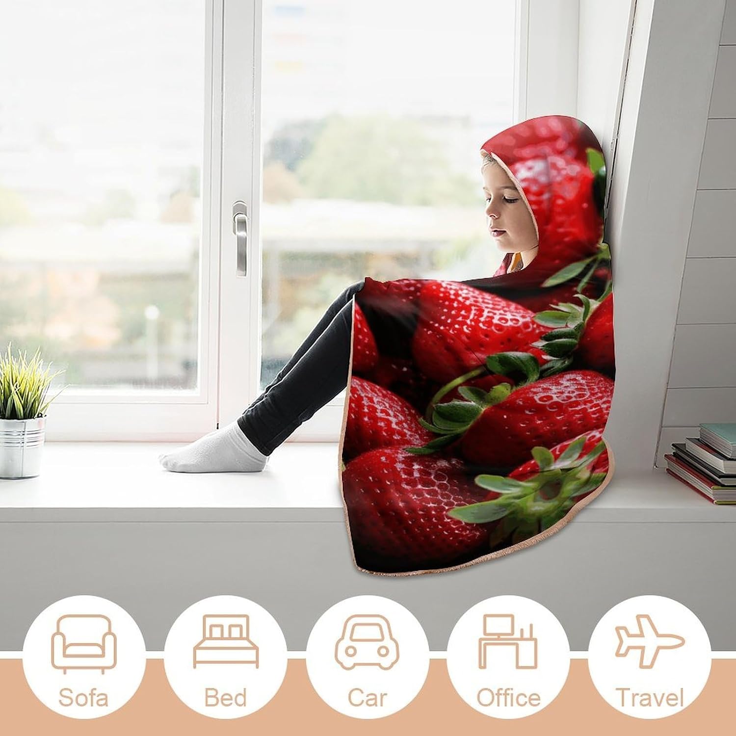Fresh Strawberries Hooded Blanket Cozy And Functional,Wearable Blanket Hoodie for Women Men,Blanket Poncho Presents40 x50