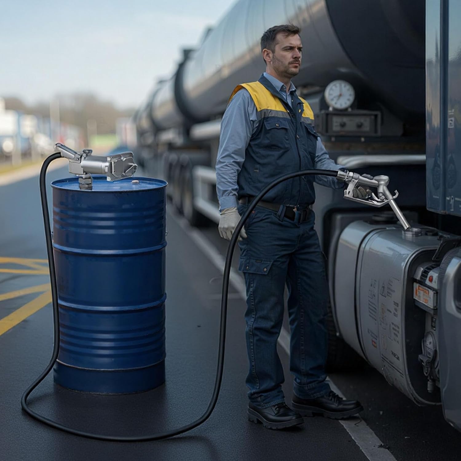 VEVOR Fuel Transfer Pump, 12V DC 15 GPM, Cast Iron Diesel Transfer Pump Kit, with Manual Shut-Off Nozzle, Discharge Hose, Overheat Protection, 1/3 HP Explosion-Proof, for Gasoline Diesel Kerosene