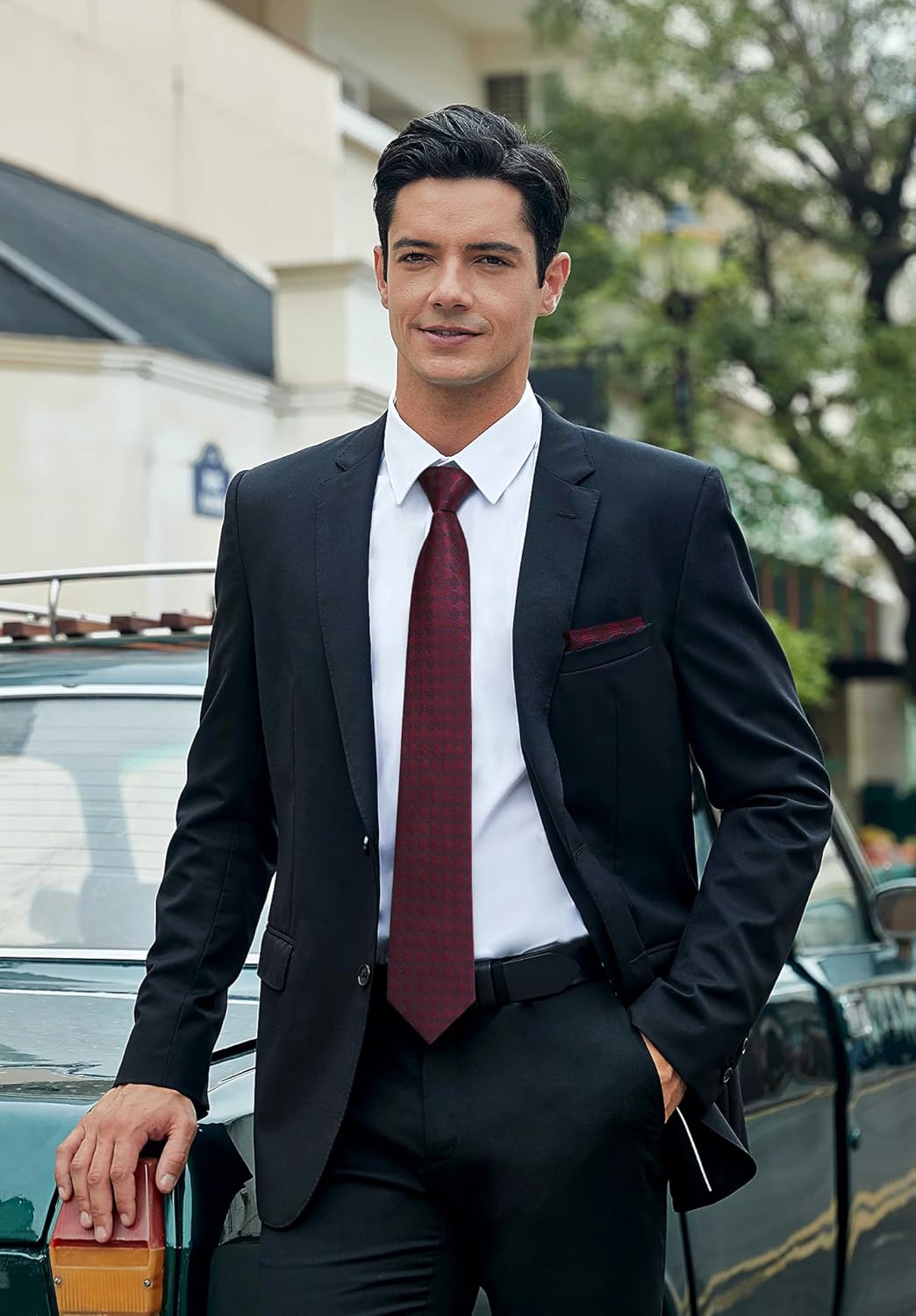 HISDERN Mens Ties Plaid Tie and Pocket Square Set Classic Woven Formal Checkered Neckties & Handkerchief Wedding Party - Image 3