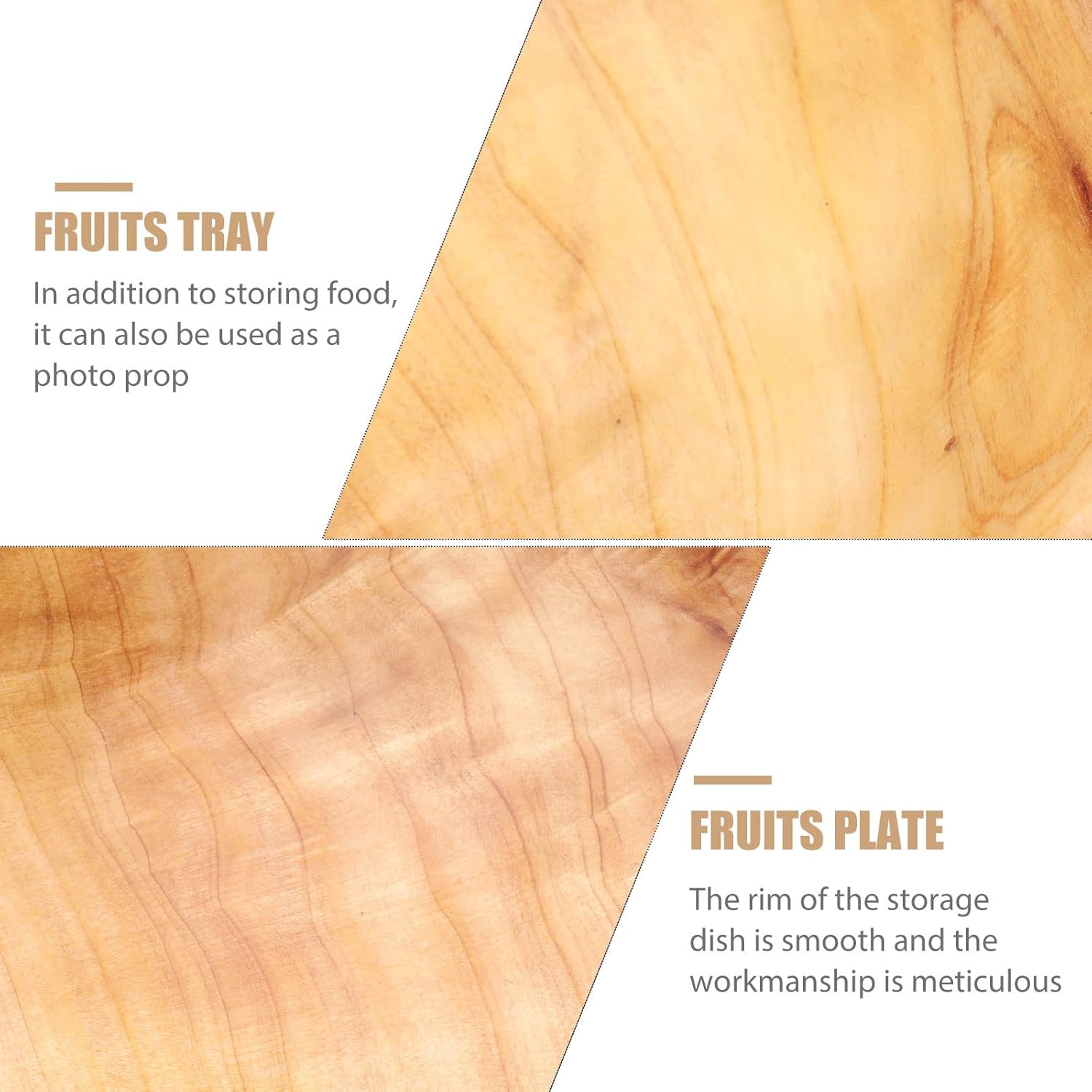 Uonlytech Solid Wood Fruit Tray Large Random Shape 25-29cm Diameter Fruit Bowl Storage Holder for Kitchen Dining Table and Living Room Serving