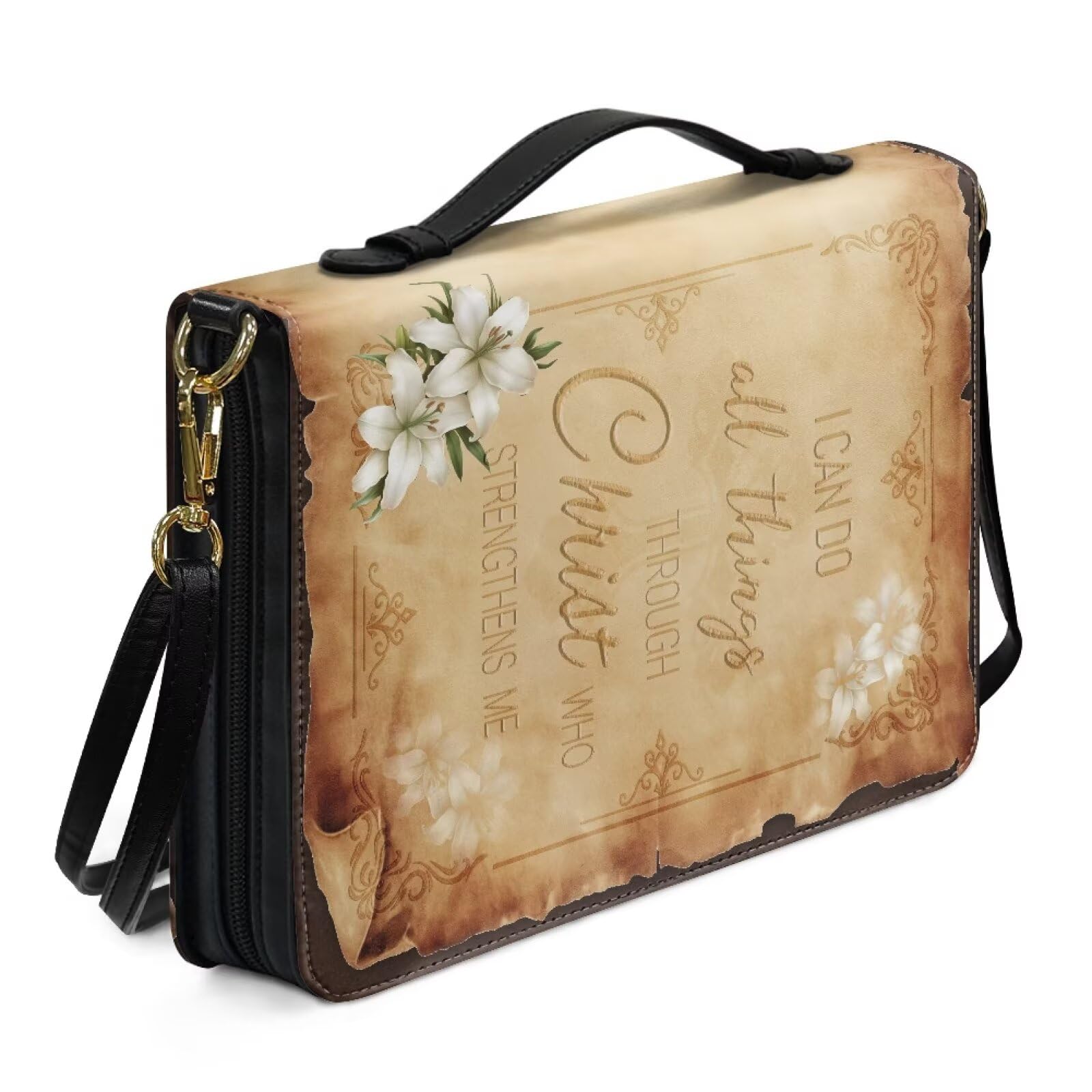 Kuiaobaty Inspired Quotes Bible Cover Case Bible Bag with Bookmark, Older Paper Quote Print Large Capacity Bible Carrying Case with Pen Slots,2XL