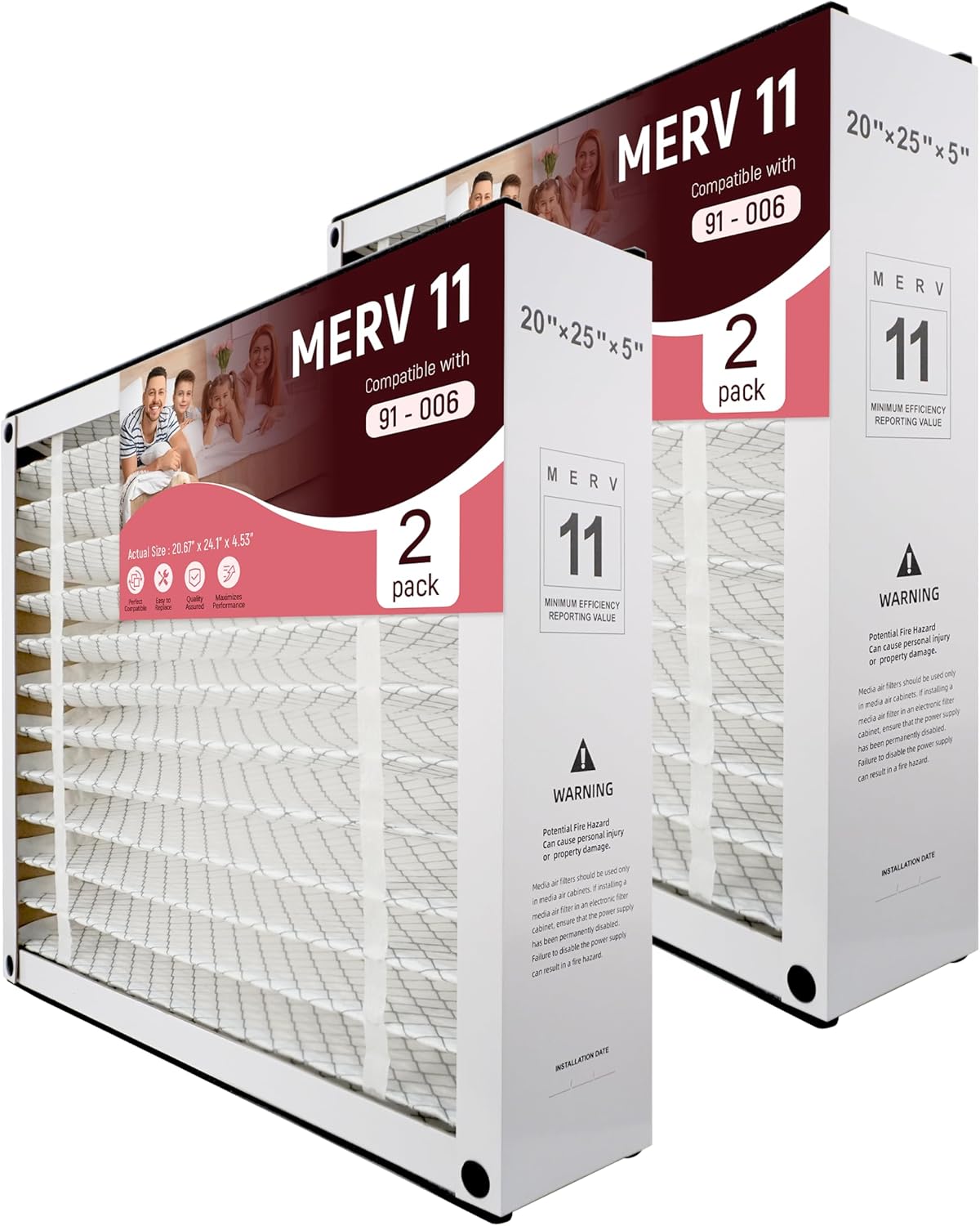 91006 Replacement Filter Compatible with Ultravation 91-006,Collapsible MERV11 Air Filter for AC Furnace,20x25x5 inches(2 Pack)