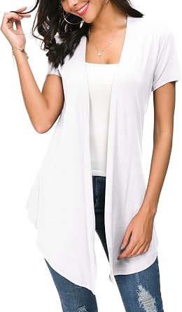 Urban CoCo Womens Open Front Short Sleeve Cardigans for Women Lightweight Summer Drape Cardigan Vest