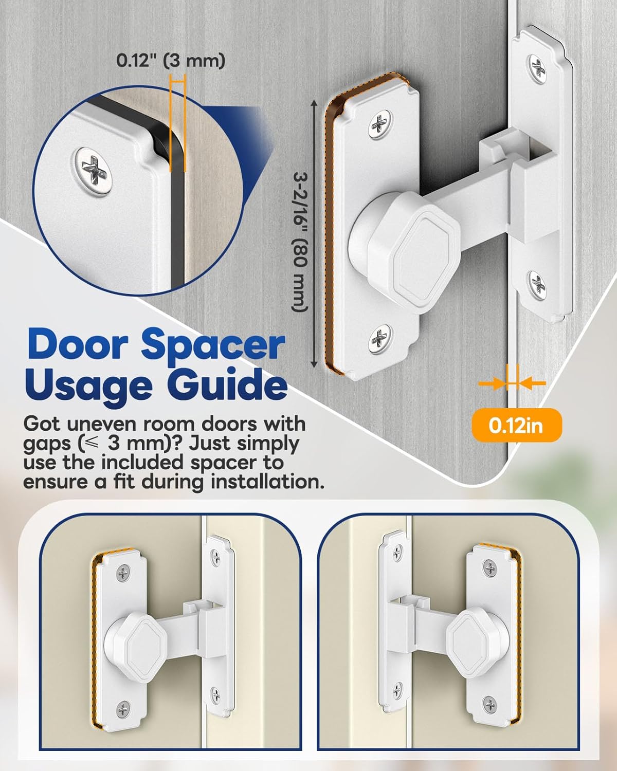 90 Degree Barn Door Lock, Sturdy Aluminum Alloy Sliding Door Lock, Home Security Gate Latch Fit for Barn, Bathroom, Garden, Fence (White-4 Pcs)