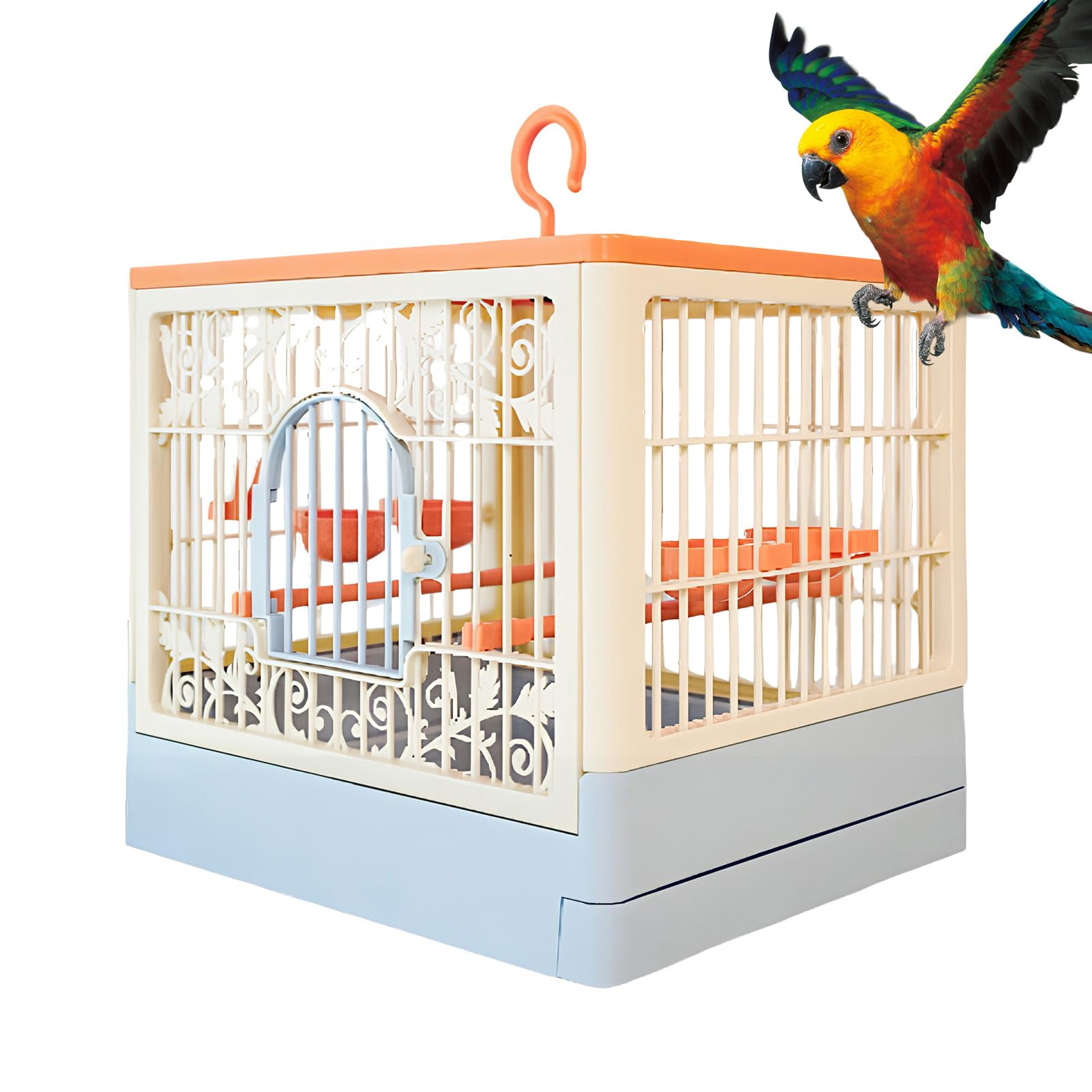 Jaula Grande para Pájaros Transportín Con Pércha | Jaula para Periquitos con Soporte y Bandeja Extraíble Para Alimentación, Forrajeo, Escalada y Vuelo de Agapornis, Canarios,