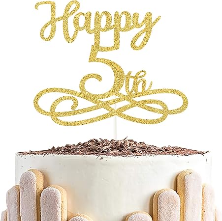 Amazon Co Jp Happy 5th ケーキトッパー キラキラ光る5歳のお誕生日ケーキデコレーション 5周年記念日 誕生日パーティーのデコレーション ホーム キッチン