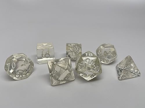 Miniatura 3 de Juego de dados poliédricos translúcidos, juego de 7 piezas con una fuente D20, D12, D10, D8, D6, D4 y D00 (transparente translúcido con fuente