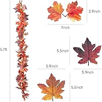 Vista 6 de Paquete de 2 guirnaldas de otoño de 5.7 pies/pieza, guirnalda de hojas de arce artificiales 3D, decoraciones de otoño para el hogar, guirnalda