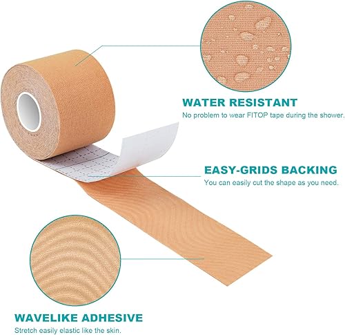 Miniatura 4 de Cinta de kinesiología sin cortar a granel 4 rollos de cinta deportiva para músculos (rosa, azul, negro, beige), cinta K para fisioterapia y soporte