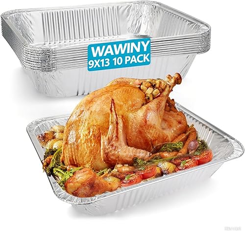 Sartenes de papel de aluminio grueso de 9 x 13 pulgadas, paquete de 10 sartenes de aluminio desechables extra profundas para asar, hornear, cocinar,