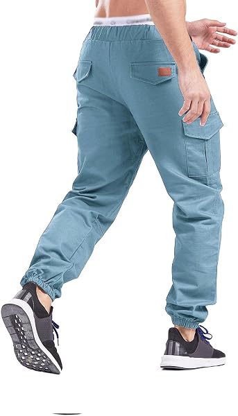 SOMTHRON - Pantaloni da uomo elasticizzati, vita bassa, in cotone, per jogging, taglie grandi, larghi, sportivi, cargo, con tasche - 3
