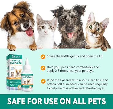 Pets Antiseptic Eye Drops (60 ml) for Dog Cat, Antibacterial for Infection, Dry, Itchy, Irritated, Gunky & Tear Stain Eyes, Alcohol-Free, Non-Irritating and All Natural