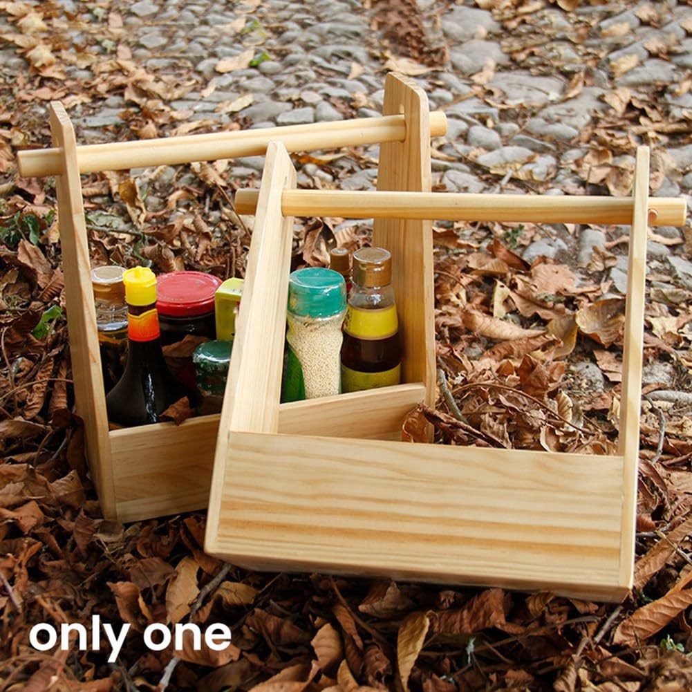 Scatola per Condimenti In Legno, Portaspezie, Organizer per Porta Condimenti da Esterno con Manico Ripiano per Scatola per Condimenti per Barbecue