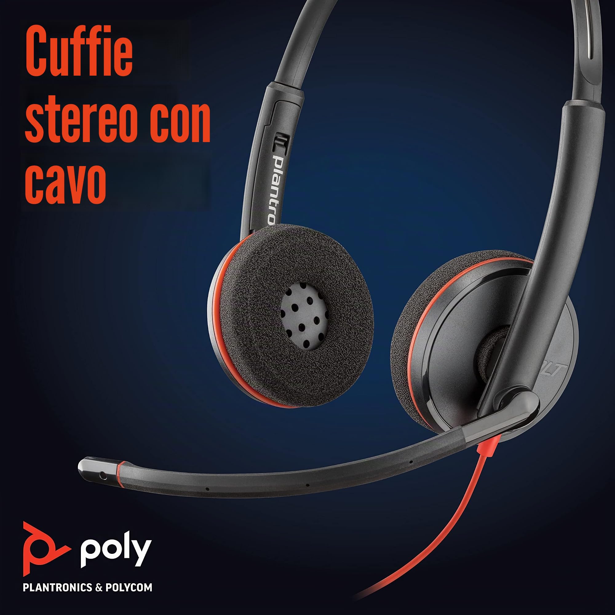 Plantronics - Blackwire 3220 - Cuffie cablate a doppio orecchio (stereo) con microfono a braccio - USB-C per la connessione a PC o Mac