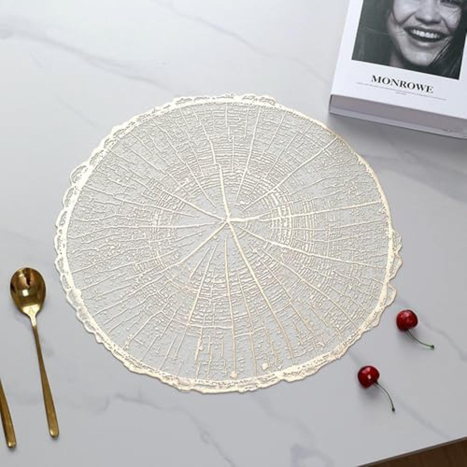 Set de table rond en PVC or rose 38 cm résistant à la chaleur pour table de fête lot de 4