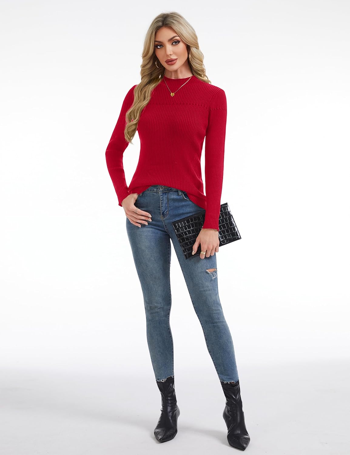 YUCOLEN Women's Long Sleeve Mock Neck Sweater Ribbed Knit Slim Fit Basic Tops Lightweight T Shirts Going Out 2025 Clothes - Image 6