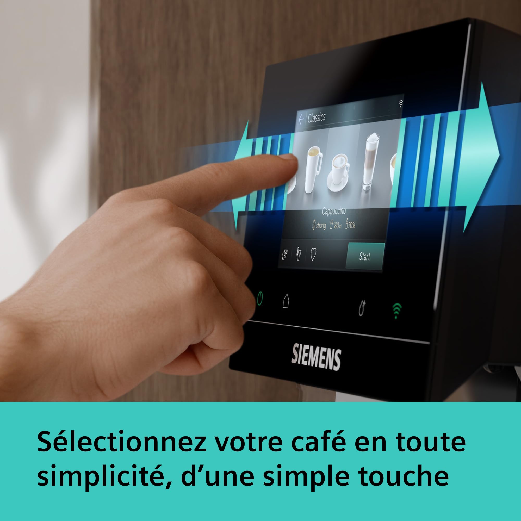 SIEMENS Machine à café entièrement automatique, EQ700 iAroma, écran tactile, récipient à lait intégré, chauffe-tasses, Cold Brew et Slow Brew, application Home Appliances, inox/noir, TQ727E03