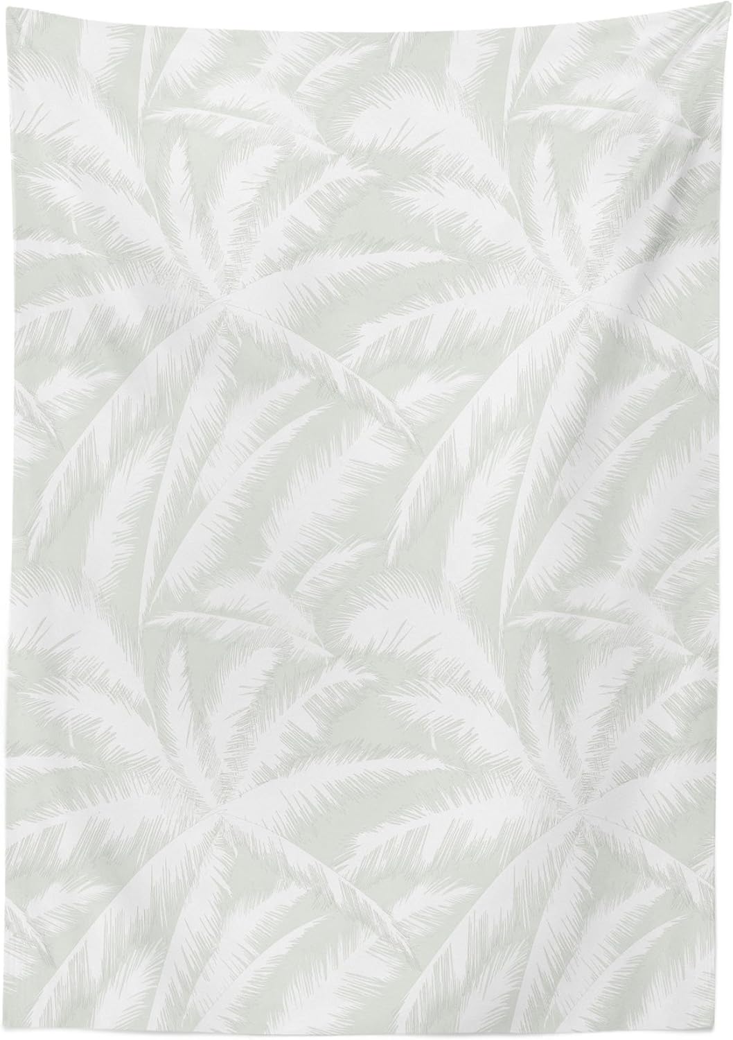Ambesonne Abstract Tablecloth, Sketchy Palm Leaves Jungle Foliage Tropical Eco Exotic Branch Design, Dining Room Kitchen Rectangular Table Cover, 60" X 84", White Green